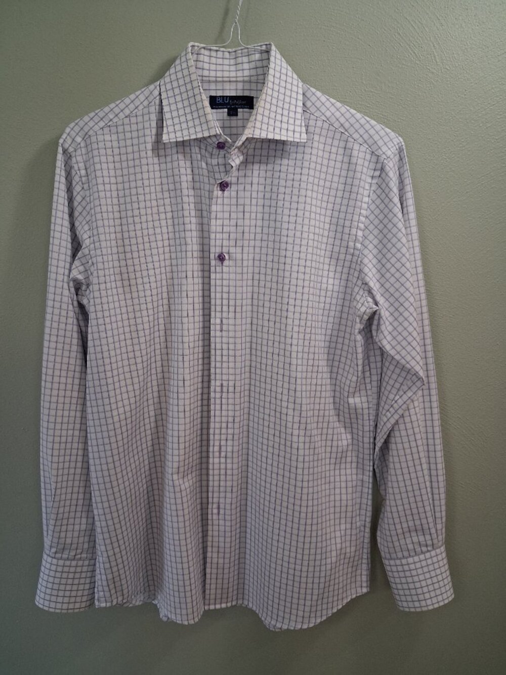 Blu by Polifroni Wash & Wear Infroissable Men's White Patterned Dress Shirt 15.5
